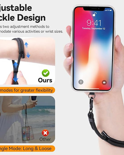 Phone Wrist Strap with 2 Phone Tether Tab, 2 Pack Adjustable Anti-Theft Cell Phone Lanyard for Travel & Outdoors