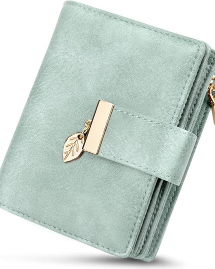 HUANLANG Small Women's Wallet Rfid Blocking Leather Bifold Credit Card Holder Ladies Wallet Zipper Pocket with ID Window