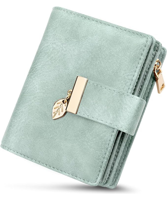 HUANLANG Small Women's Wallet Rfid Blocking Leather Bifold Credit Card Holder Ladies Wallet Zipper Pocket with ID Window