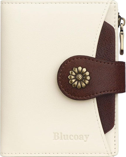 Blucoay Womens Wallet,RFID Blocking Wallet Women Soft Leather Bifold Small Wallets For Women Card Holder With Removable ID Window(whitebrown)
