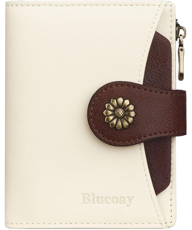 Blucoay Womens Wallet,RFID Blocking Wallet Women Soft Leather Bifold Small Wallets For Women Card Holder With Removable ID Window(whitebrown)