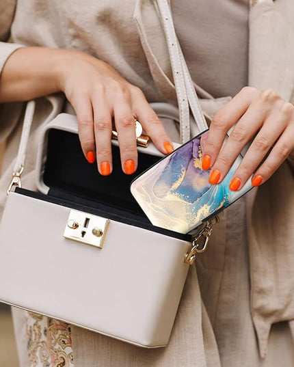 Atufsuat Credit Card Holder, Mini Aluminum Card Wallet RFID Blocking Slim Metal Hard Card Case for Women Men, Pink Gold Marble