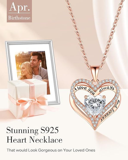 S925 Sterling Silver Necklace for Women, Wife Jewelry Rose Gold, Mom Birthday Valentines Mothers Day Gifts, Girlfriend Necklaces, Daughter Heart Jewel, Anniversary for Her