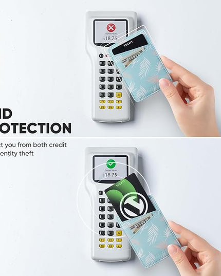 VULKIT Phone Card Holder Wallet Leather Adhesive Pocket RFID Blocking Credit Card Sleeves Stick Back of Phone Smartphones Blue