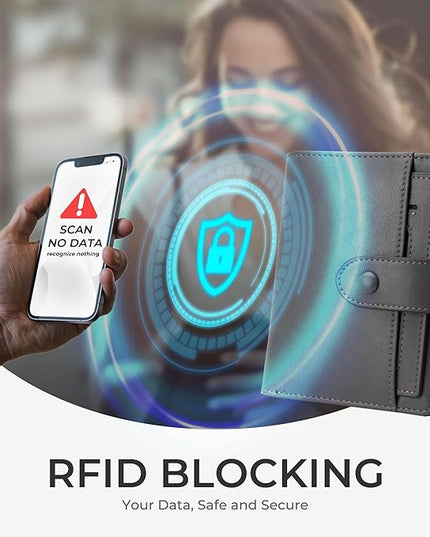 Alldaily Small RFID Blocking Leather Wallet for Women, Bifold with 10 Card Slots and Zipper Pocket (Grey)