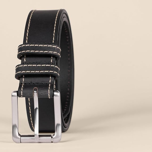 Amazon Essentials mens Stitched Edge Leather Belt