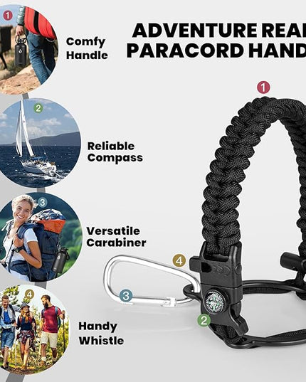 One Gallon Water Bottle Insulated, Triple Walled Vacuum Stainless Steel (Cold for 48 Hrs), Leak Proof & Non-BPA, Large Water Flask Jug with Paracord Handle & Straw Spout Lids
