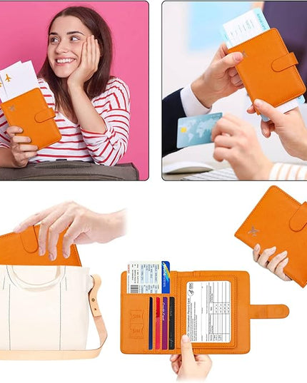 Melsbrinna Rfid Passport Holder for Travel women/Men, Cute Passport Wallet Rfid Blocking Card Slots, Rfid Passport Cover/CaseTravel Wallet, Passport Book Holder (1, Orange)
