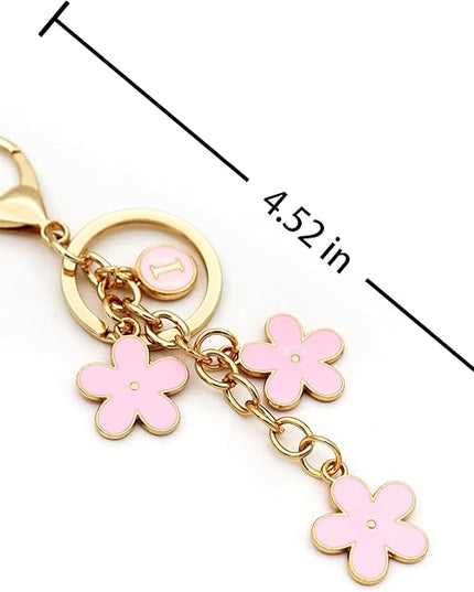Cute Initial Letter Keyring for Women Girls Nice Flower Keychains for Handbag Backpack