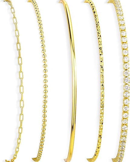 Gold Bracelets Set for Women Stack, Dainty Thick Bracelets Stack for Women Trendy, Simple Thin Gold Plated Cuff Stackable Bracelets With Beaded Cuban Paperclip Snake Rope Bangle Hand Chain Jewelry Gifts for Women Non Tainish