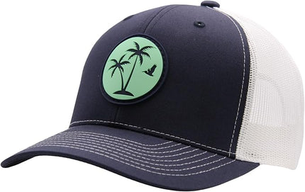 LINDO Trucker Hat [ Palm Tree 2.0 Design ] for Men and Women: Mid Profile Cap with Breathable Mesh Back and Adjustable Snap