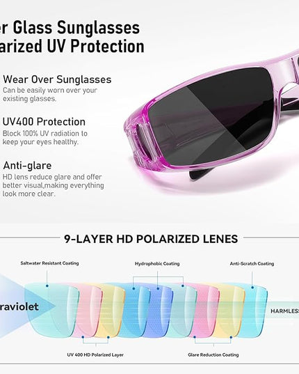 Wzerry Sunglasses Fit Over Glasses Polarized for Men Women, Wrap-Around Glasses UV400 Protection for Driving and Outdoor