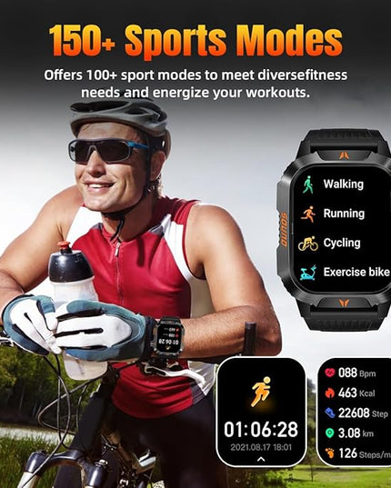 QTLLBT Military Smartwatch, Answer Make Calls LED Flashlight Barometer Compass 2.01HD IP68 Waterproof Outdoor Tactical Watch 100+ Sports Modes Sleep Heart Rate Available for Android iOS (Steel Band)