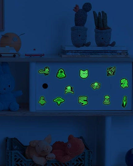 75 Pcs Neon Space Planets Stickers for Kids Glow in The Dark, Vinyl Astronaut Sticker for Water Bottle, Waterproof Laptop Decals for Teens Girls Boys Adults
