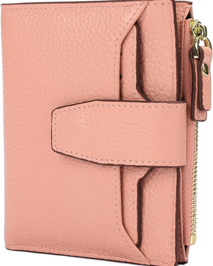 AINIMOER Women's RFID Blocking Leather Small Compact Bi-fold Zipper Pocket Wallet Card Case Purse with id Window