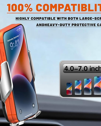 15W Fast Wireless Car Charger, Auto-Clamping Silver Car Phone Holder with Strong Suction Cup,360°Adjustable Dashboard/Windshield Mount for iPhone17-11&Samsung S Series Essential Car Accessories