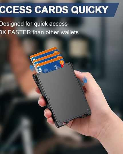 GHUKY Wallet for Men, Minimalist Slim Mens Wallet with Money Clip, RFID Blocking Smart Pop Up Card Wallet with ID Window, Compact Bifold Wallet,Metal Aluminum Credit Card Holder
