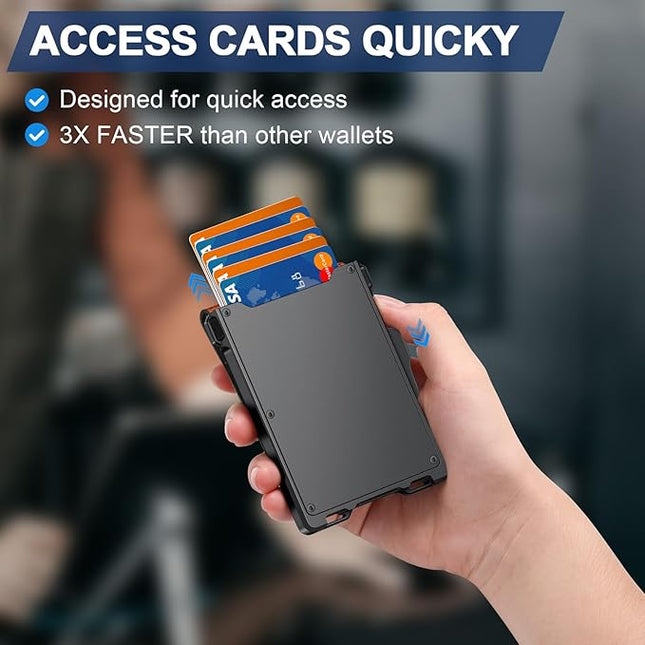 GHUKY Wallet for Men, Minimalist Slim Mens Wallet with Money Clip, RFID Blocking Smart Pop Up Card Wallet with ID Window, Compact Bifold Wallet,Metal Aluminum Credit Card Holder