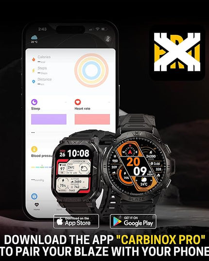 CARBINOX Blaze Smart Watch with GPS – Rugged Fitness Trackers, IP69K Waterproof, 170+ Sports Modes, Gorilla Glass, Make/Receive Calls, Step Counter Watch, Android & iOS Compatible