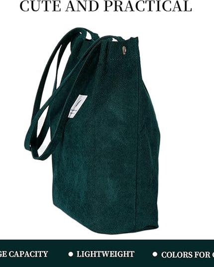 Corduroy Tote Bag Cute Tote Bags for Women Shoulder Bag with Inner Pocket for Work Beach Travel and Shopping Grocery