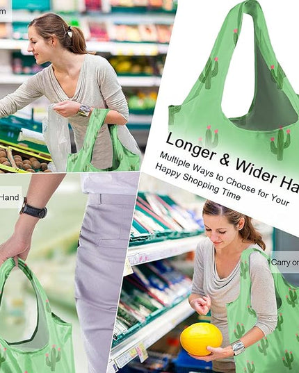 BeeGreen Geometry Reusable Grocery Bags Bulk 6 Packs X-Large, Reusable Shopping Bags Foldable for Groceries, Vegetables, Fruits Watertight Bulk Tote Bags (Cactus Rainbow Polka Dot Red Rose