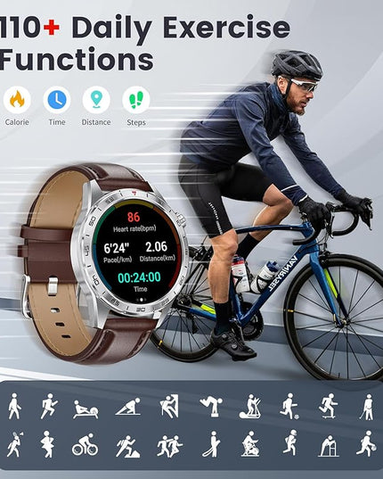 Smart Watch for Men (3 Straps),Answer/Make Calls,1.43'' AMOLED,IP68 Waterproof,110+ Sports Modes Fitness Watch with Sleep Monitor/SpO2/Heart Rate/Pedometer Rugged Smart watch for Android/iOS Silver