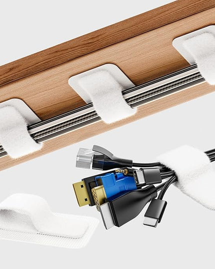 Cable Management Under Desk, 【Up to 15 Cord】【Enhanced Wire Holder】 Reusable Cord Organizer Holder, Adjustable Hook and Loop Cable Ties, Wire Clips Under Table Hider, 20 Pair(White)