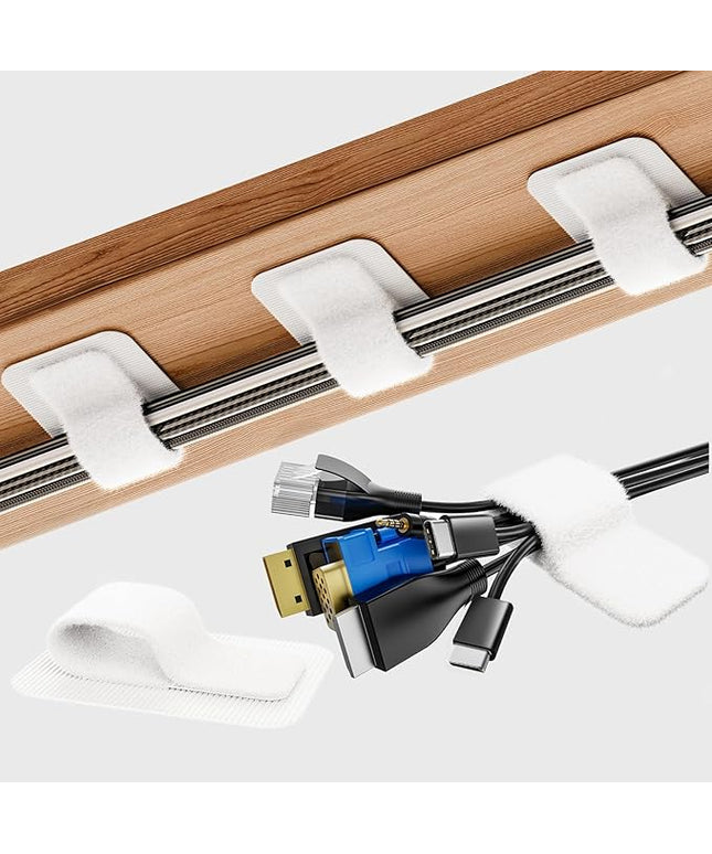 Cable Management Under Desk, 【Up to 15 Cord】【Enhanced Wire Holder】 Reusable Cord Organizer Holder, Adjustable Hook and Loop Cable Ties, Wire Clips Under Table Hider, 20 Pair(White)