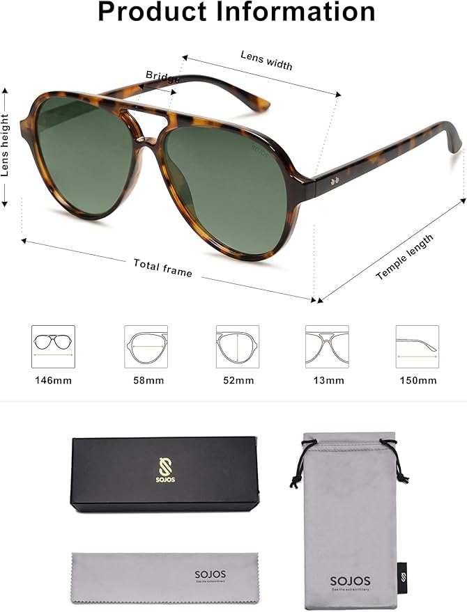 SOJOS Classic Polarized Aviator Sunglasses for Women Men, Retro Trendy Aviators Shades SJ2201