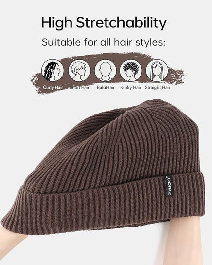 Zylioo Oversize Beanie Hats, XXL Big Size Ribbed Knit Cuffed Winter Hat for Cold Weather, Warm Skull Watch Cap