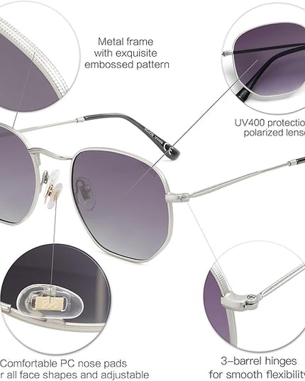 SOJOS Square Polarized Sunglasses for Women Men Small Hexagonal Polygon Shades SJ1072