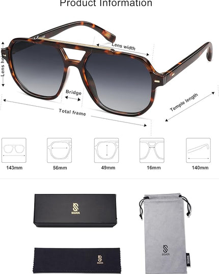 SOJOS Retro Trendy Aviator Polarized Sunglasses Men Women Vintage 70s Square Stylish Frame Sun Glasses SJ2283