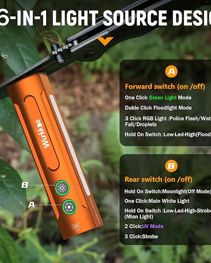 Wurkkos HD01PRO UV Flashlight with UV Light&White LED Combo,Led Flashlight 1200Lumens Flat Flashlight with RGB Light,Rechargeable EDC Flashlight,Pocket Light for Emergency,Pet Urine Detection(Orange)