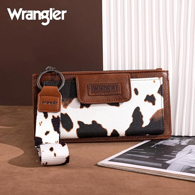 Montana West X Wrangler Cow Print Wallet for Women Ladies Female Card Cases & Money Organizers Wristlet with Wallet Large Clutch with Coin Purse Smooth Zipper and Rfid Lining