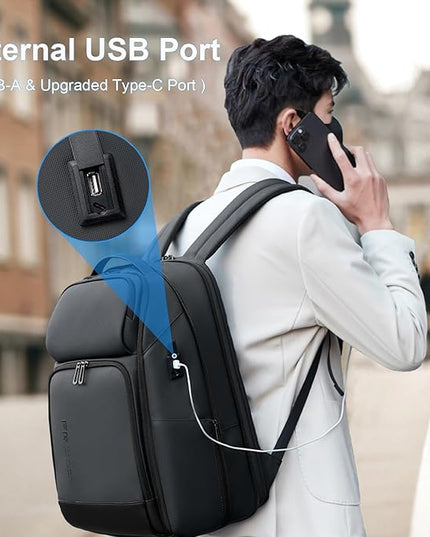 FENRUIEN 17 Inch Travel Backpack Gray, Expandable Water Resistant Computer Backpack with USB Port, Laptop Bag for Business/College/Work