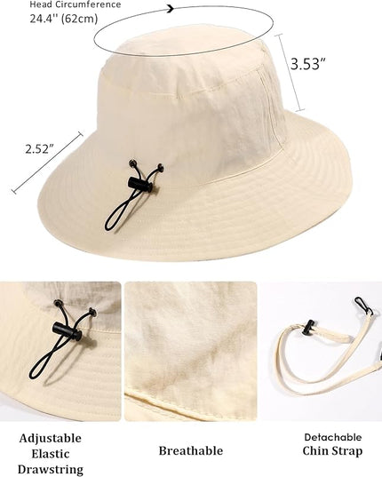 Water-Resistant Sun UPF 50+ Bucket Hat Protection Packable Brimmed Boonie for Women Men Summer Lightweight Hiking Outdoor Cap