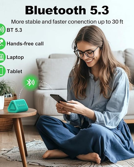 Bobtot Portable Bluetooth Speaker Wireless, IPX7 Small Shower Speaker Waterproof, 15H Playing Time, Loud and Stereo Sound with Bass, TWS Pairing for Party, Camping, Travel, Green