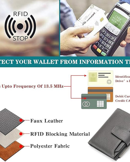 FALAN MULE Small Wallet for Women Leather Bifold Compact RFID Blocking Small Womens Wallet Purse