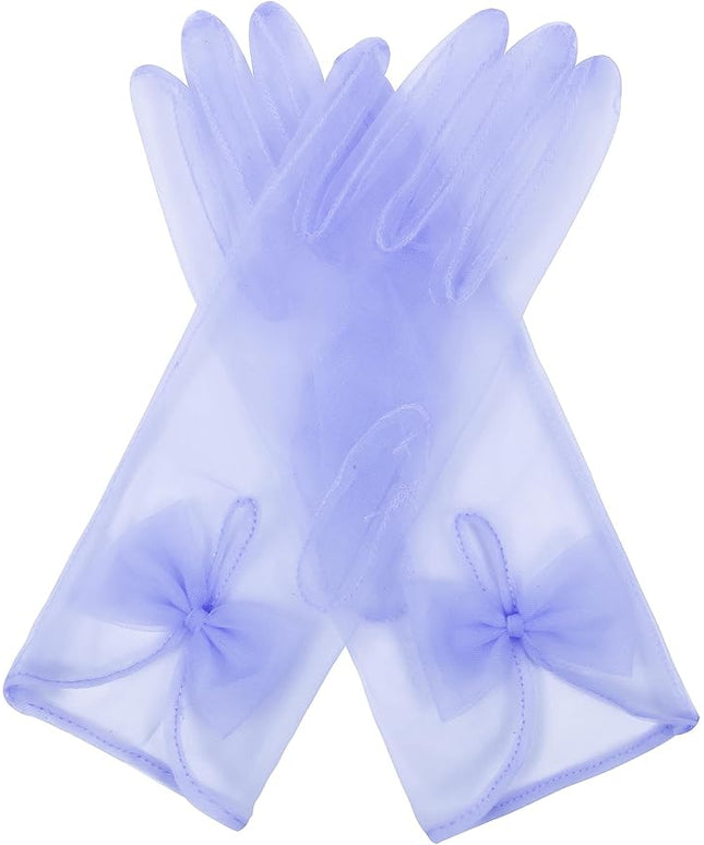 QRBTSCL Women's Short Tea Party Gloves Tulle Gloves with Bowknot Mesh Glove Wedding Bridesmaids Evening Party Glove