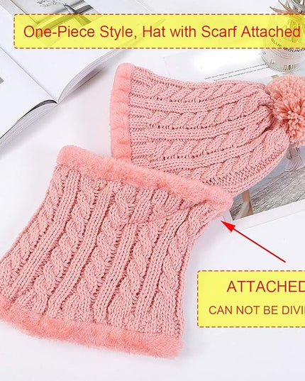 HUAMULAN Women Winter Beanie Hats One Piece Fleece Lined Knit Balaclavas Mask Set Skull Neck Circle Scarf Ski Snow Hat Pompom