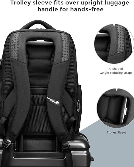 Swissdigital Design Men's Laptop Backpack with Apple Find My, Business Travel Backpack with USB Charging Port and RFID Protection, Work Backpack Fits 15.6 inches Computer,Black| SD16959508F-01