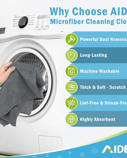 AIDEA Microfiber Cleaning Cloth Grey 50PK, Microfiber Towels for Cars, Premium Car Cloths, Dusting Cloth Lint Free Cleaning Rags for SUVs, House, Kitchen, Window, Workshops,11.5×11.5"