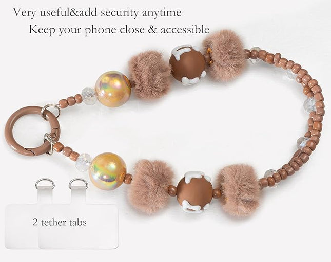 Phone Charms Strap Wrist Chain Bracelet Phone Strap Detachable Anti Theft Anti-Fall Safety Hands-Free(2xPads) Fit Apple&Most Smartphones