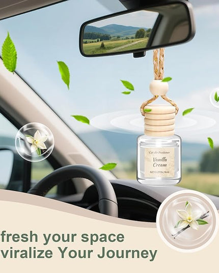 AROIC Hanging Car Air Freshener, 6 Pack Vanilla Cream Long Lasting & Refillable Air Freshener, Natural Plant Essential Oil Fragrance Aromatherapy Diffuser, Car Accessories Interior Set for Women & Men