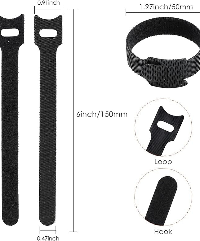 120PCS 6 Inch Reusable Cable Ties Wire Ties Cord Organizer Cable Organizer Adjustable Management Black (Pack of 2)