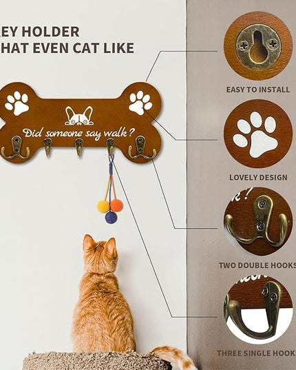LAOKETON Bone Shape Dog Leash Hangers for Wall - Coat Rack with 5 Key Hooks, Perfect for Dog Lovers, Ideal for Entryway, Door and Bedroom Decor. 11.8'' x 5.9''(Brown)