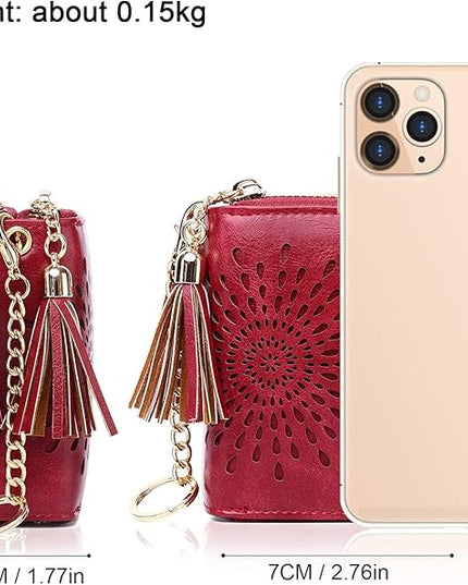 APHISON RFID Credit Card Holder Zipper Card Case Keychain Small Wallet for Women 1942-2 RED