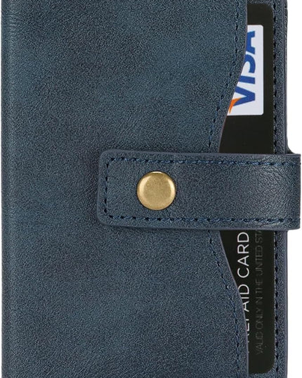 Ultra-Thin Magnetic Wallet Card Holder for iPhone and All MagSafe Protective Cases，Premium PU leather, powerful magnetic closure, stand function, 6 card slots (Blue)