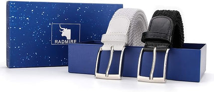Radmire 2 Pack Elastic Braided Woven Canvas Belts for Men and Women