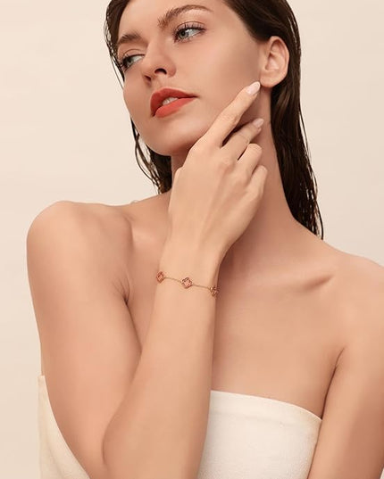 CLAIRETTE Premium PVD Gold-Plated Clover Lucky Bracelet for Women Flower Four Leaf Link Bracelets Trendy Jewelry Gifts for Women